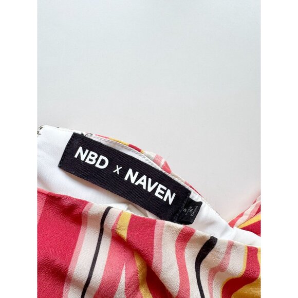 NBD x NAVEN Pippa Red Sunrise Stripe Crepe Open Back Cut Out Maxi Dress, Size S - Picture 11 of 13